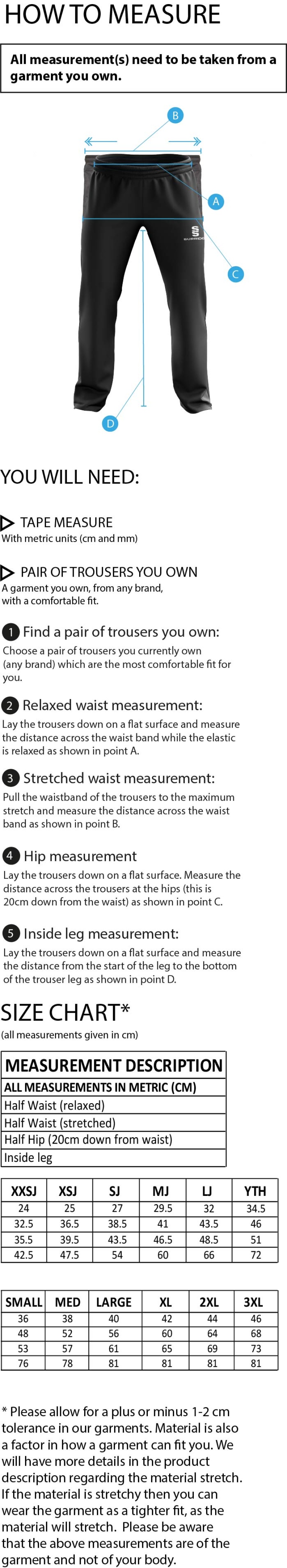 WEST MIDLANDS TEACHING CONSORTIUM POPLIN TRACK PANT WITH LYCRA - Size Guide