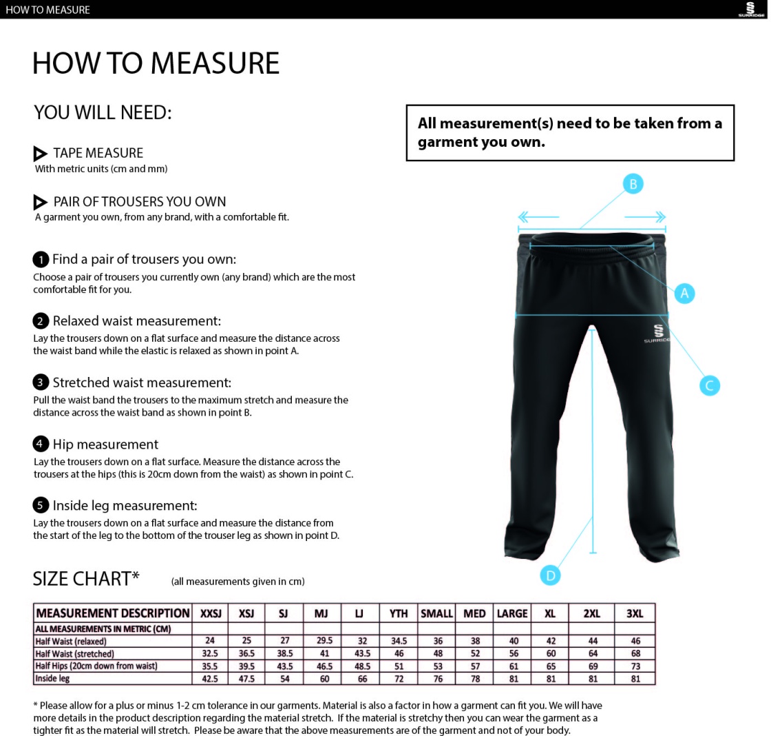 WEST MIDLANDS TEACHING CONSORTIUM POPLIN TRACK PANT WITH LYCRA - Size Guide